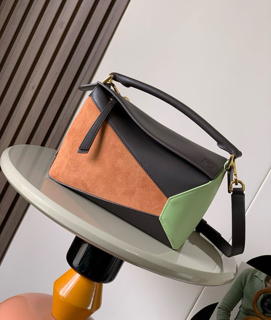 Loewe Puzzle Small Black Tea and Light Pear Green Bag 9311