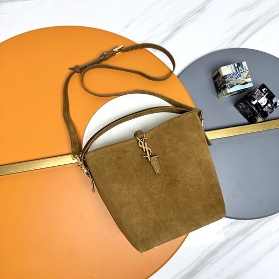 Yves Saint Laurent YSL LE 37 Suede Bucket Bag with Metal Logo 13485