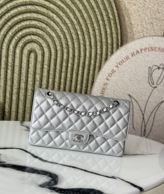 Chanel CF Silver Leather Chain Flap Bag 112