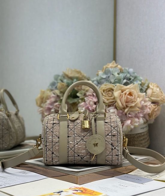 Christian Dior CD Groove Beige Tweed Handbag 1365