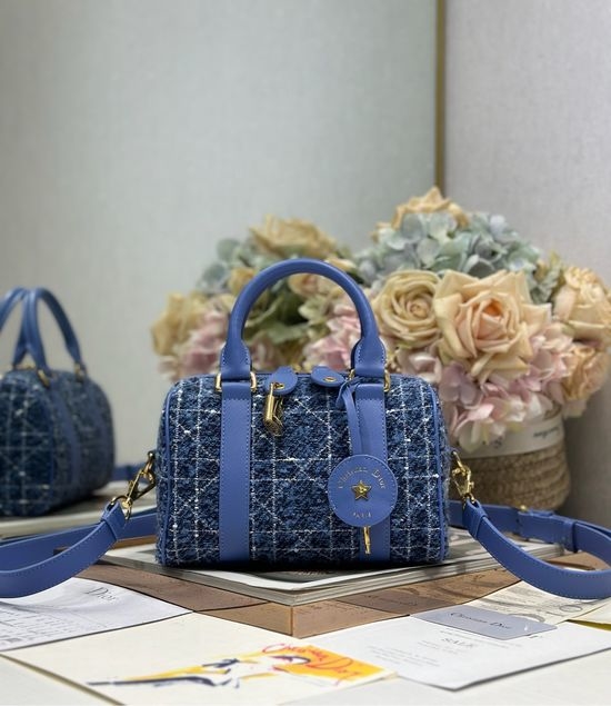 Christian Dior CD Groove Blue Tweed Handbag 1365