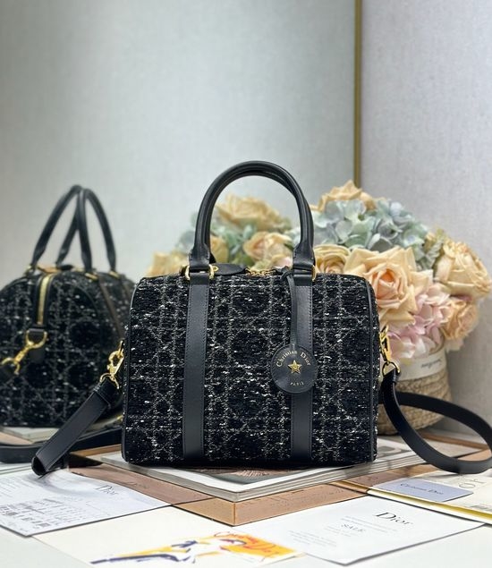 Christian Dior CD Groove Black Tweed Handbag 1365