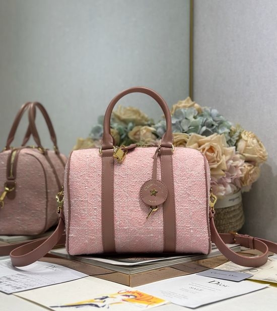 Christian Dior CD Groove 25 Pink Tweed Handbag 1365