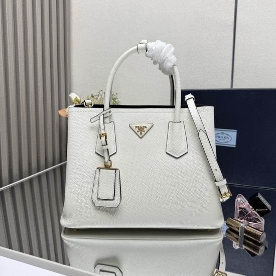 Prada Tote Bag White with Black Trim 1BG775