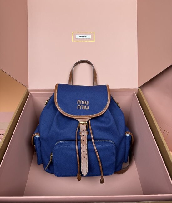 Miu Miu Canvas Leather Trimmed Campus Backpack Bag 5BZ042