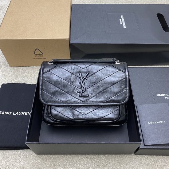 Yves Saint Laurent YSL NIKI 22CM Oil Wax Crinkle Leather Bag 498892
