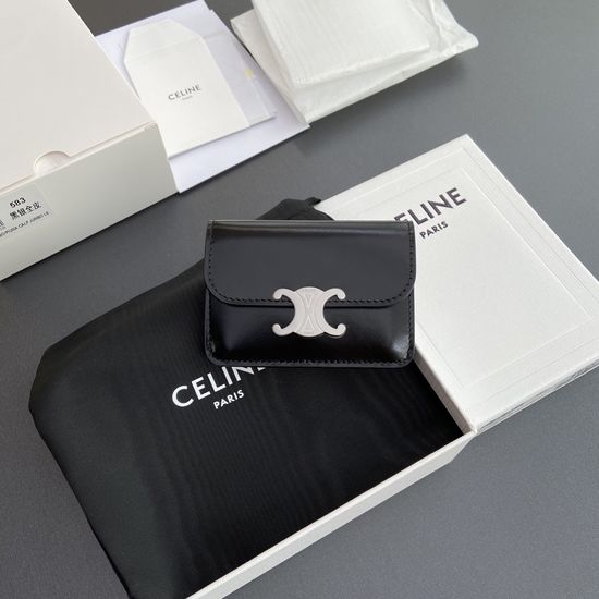 Celine TRIOMPHE Glossy Leather Card Holder 10I582CPJ.04LU