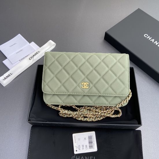 Chanel Original Leather Grain Calfskin Green Gold Bag AP0250