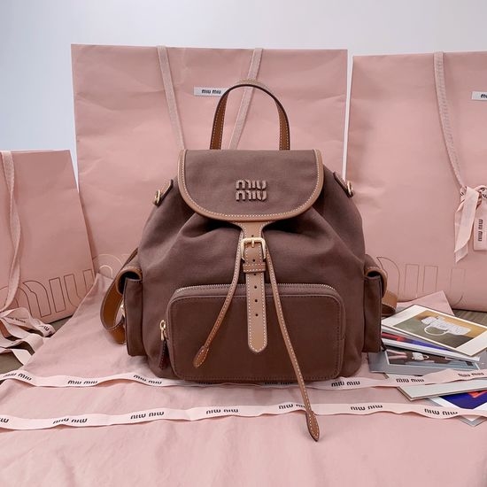 Miu Miu College Style Canvas Leather Backpack 5BZ042