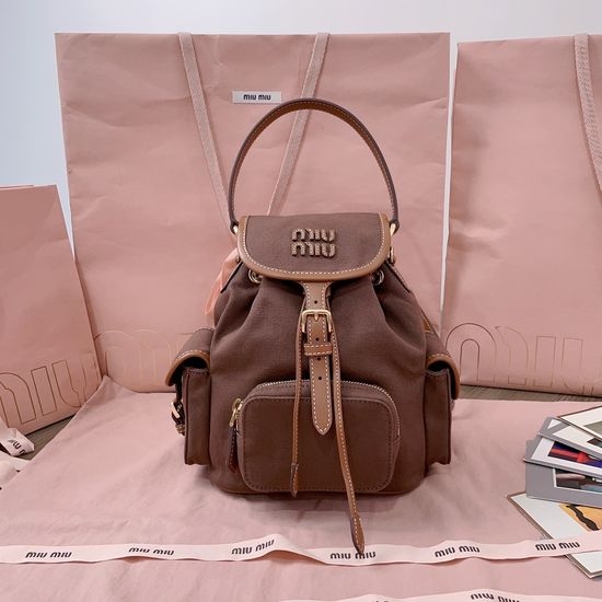 Miu Miu College Style Canvas Leather Backpack 5BZ043