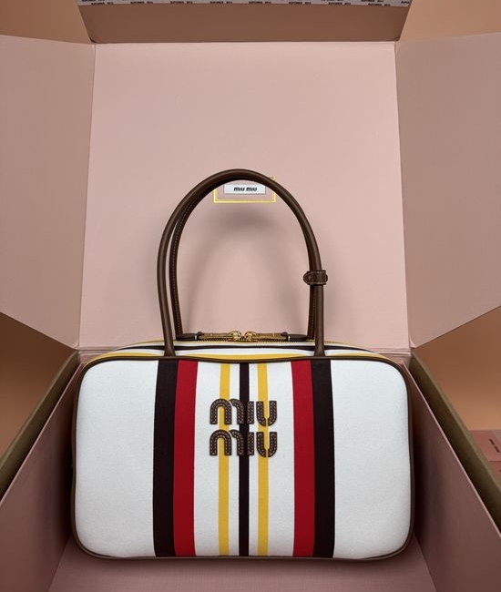 Miu Miu Beau Canvas Leather Tote Bag 5BB163