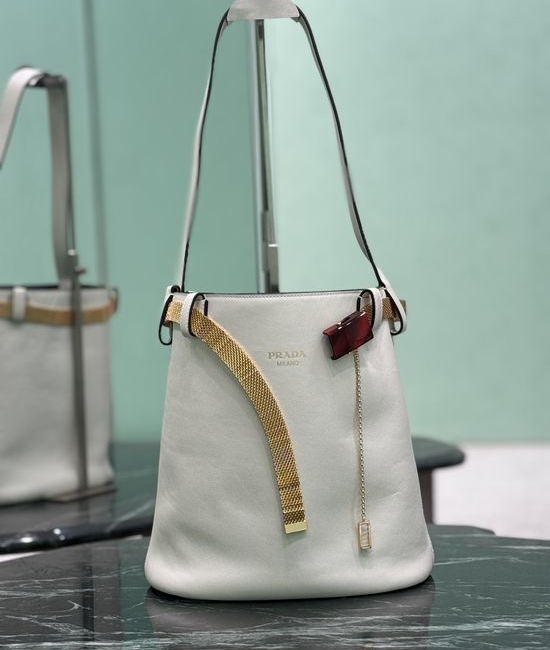 Prada Buckle Bag Metal Mesh Bucket Bag 1BE085