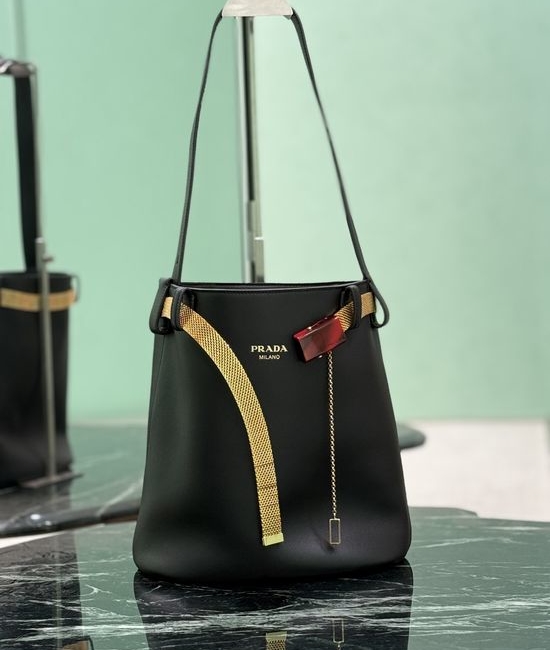 Prada Buckle Bag Metal Mesh Bucket Bag 1BE085
