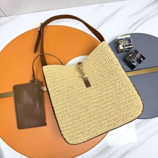 Yves Saint Laurent YSL Rose Raffia Weave Hobo Leather Bag 753837