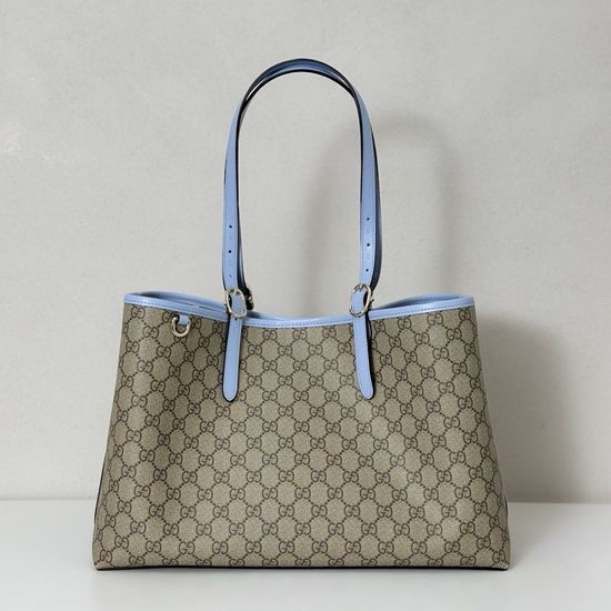 Gucci Classic Leather Handbag Brown Light Blue 815213