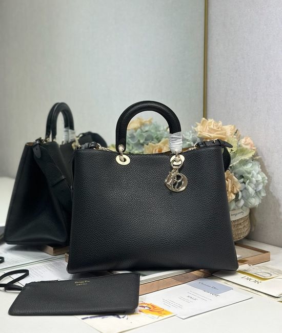 Christian Dior CD Christian Dior CDToujours Black Grained Leather Large Bag 1188