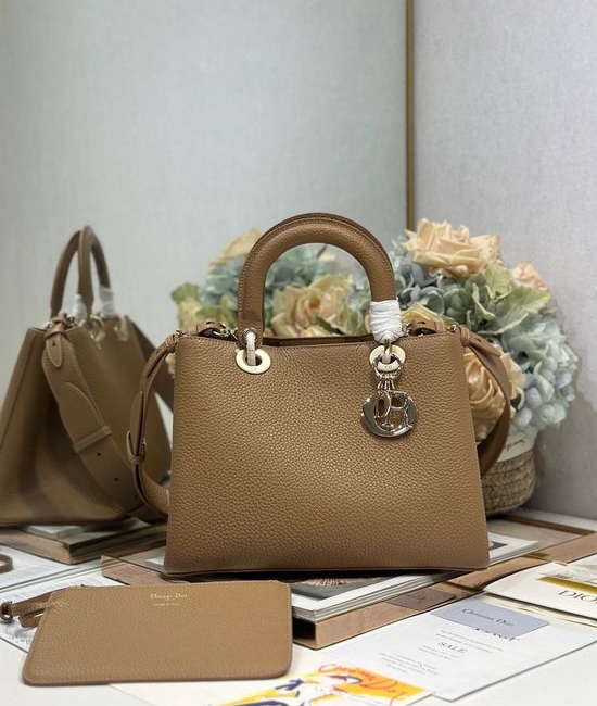 Christian Dior CD Christian Dior CDToujours Brown Grained Leather Medium Bag 1188