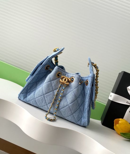 Chanel Hobo Shoulder Bag Denim Quilted AS5631