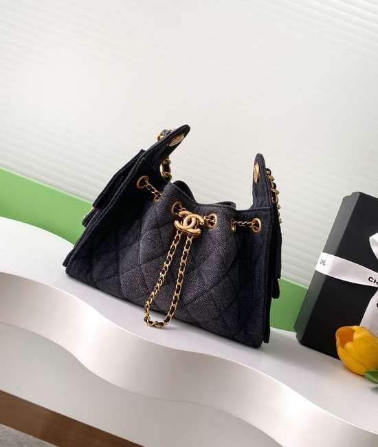 Chanel Hobo Shoulder Bag Denim Quilted AS5631