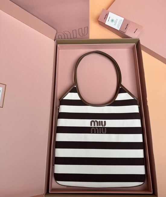 Miu Miu IVY Canvas Brown Trim Handbag 5BG231