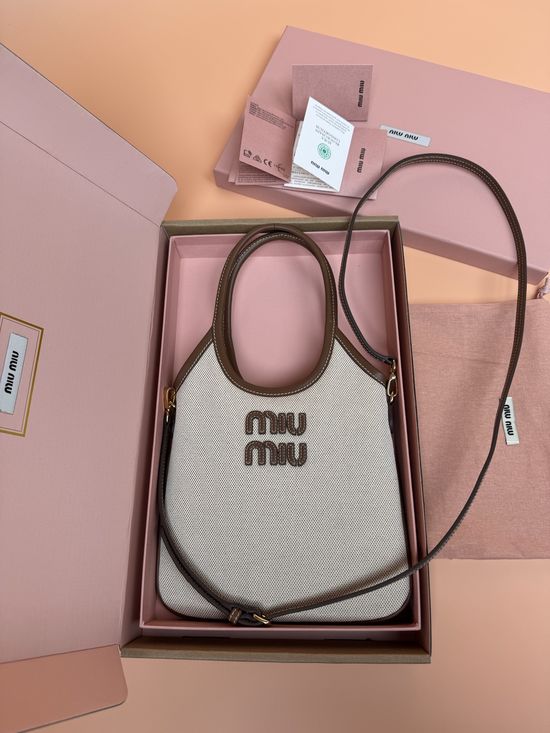 Miu Miu IVY Canvas Leather Tote Crossbody Bag 5BG281