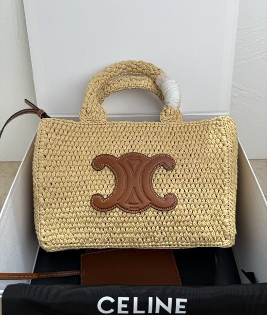 Celine Cabas Thais Woven Leather Trim Tote 116302