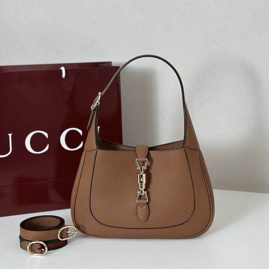 Gucci Shoulder Bag Brown Litchi Leather 810232
