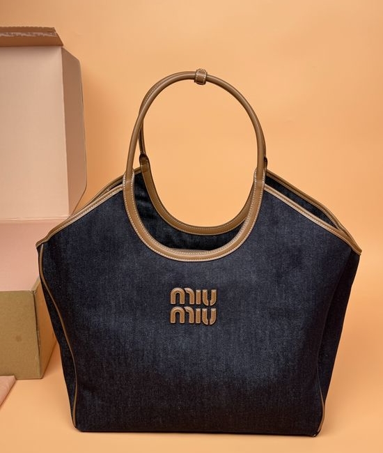 Miu Miu Denim Tote Bag with Gold Hardware 12347
