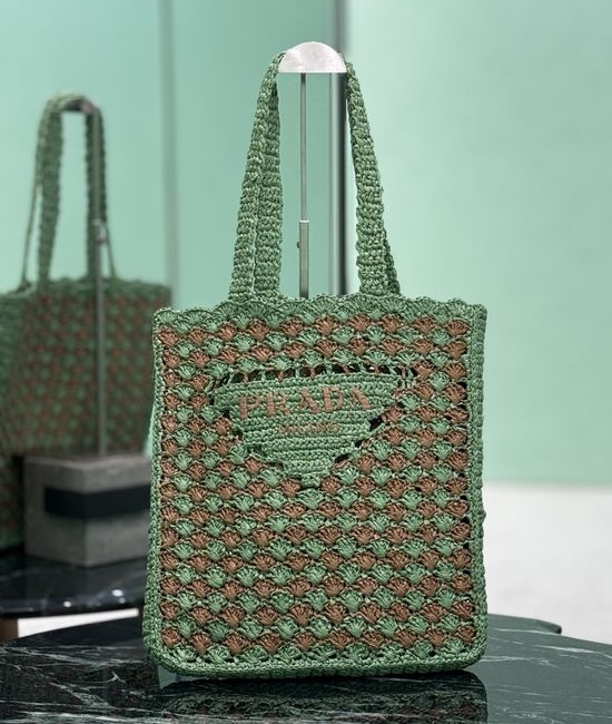Prada Raffia Tote Bag Embroidered Logo 1BG393