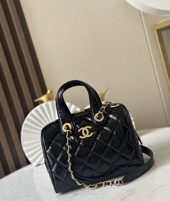 Chanel Maxi Bowling Bag Glazed Leather Tote 3354