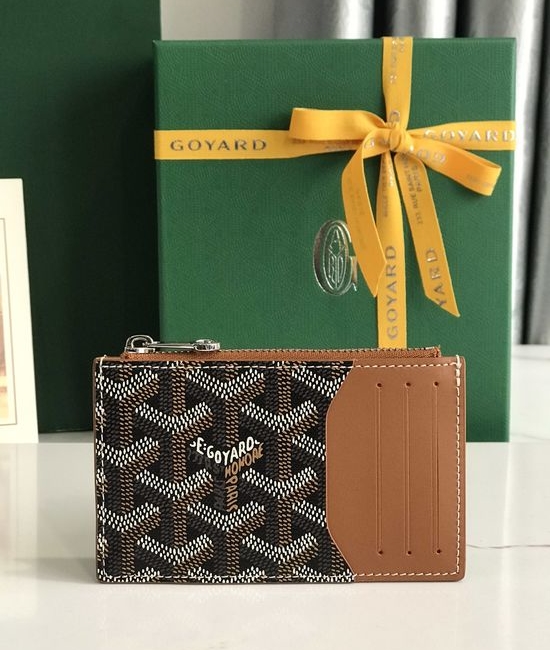 Goyard Bourbon Canvas Leather Zip Card Holder 020244