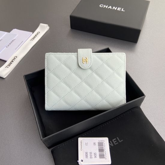 Chanel Passport Holder Quilted Light Blue Hardware 96066