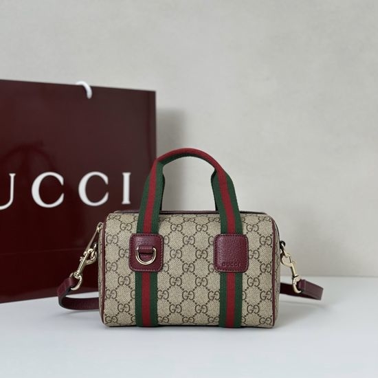 Gucci Handbag Coffee Ancona Red 859975