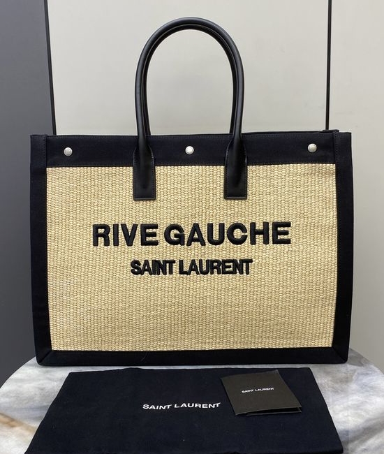 Yves Saint Laurent YSL RIVE GAUCHE Linen Striped Shopping Bag 499290