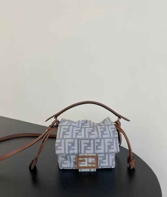 Fendi Denim Baguette Handbag Stitching Leather