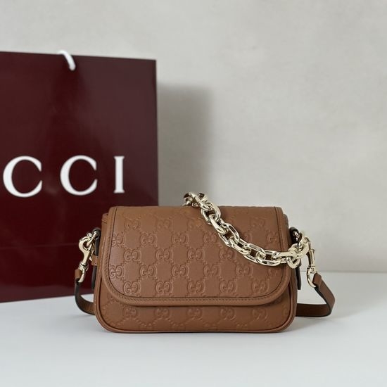 Gucci Brown Embossed Handbag 847448