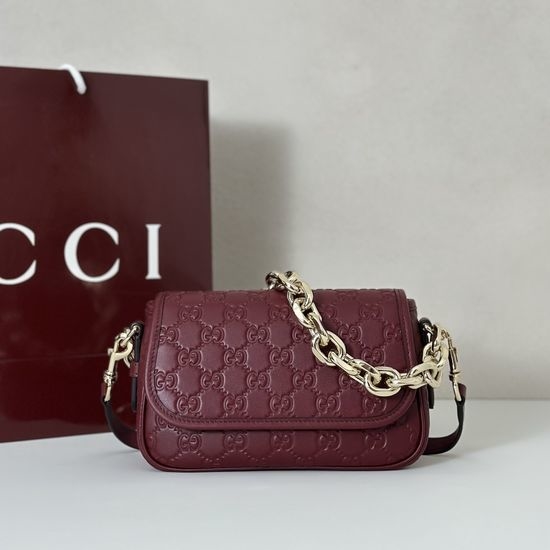 Gucci Burgundy Embossed Handbag 847448