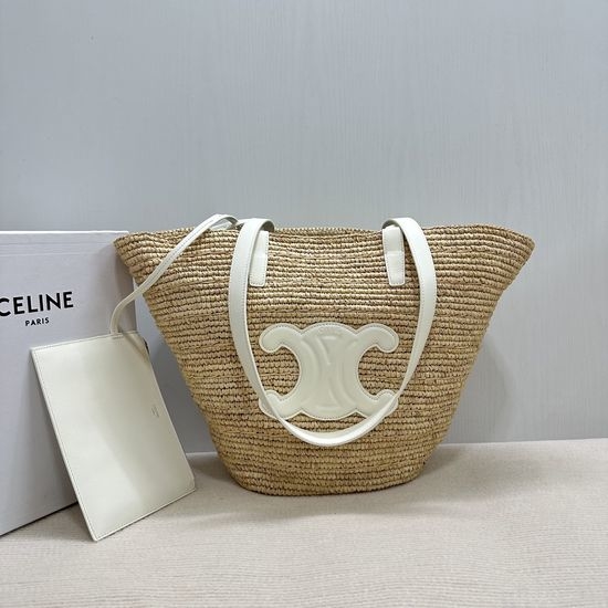 Celine Woven Raffia Basket Tote Bag 114342