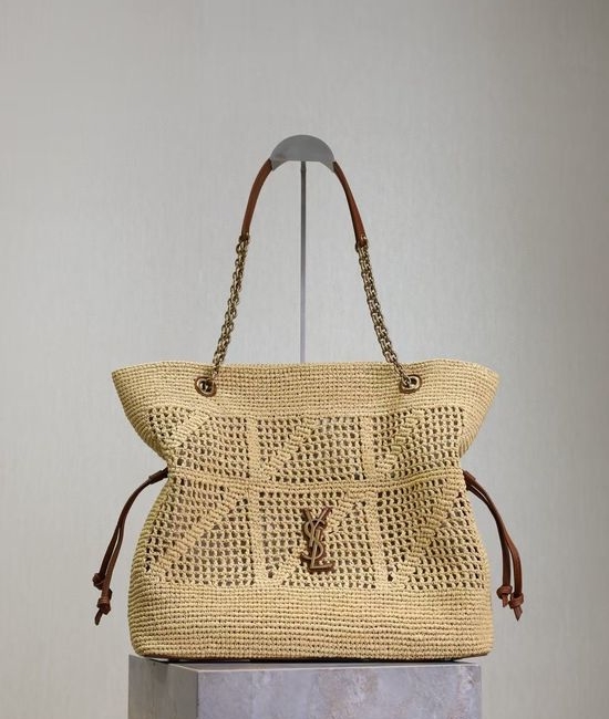 Yves Saint Laurent YSL Jamie Raffia Shopping Tote Bag 809824