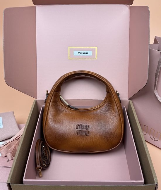 Miu Miu Wander Hobo Leather Bag Classic Brown 5BC125