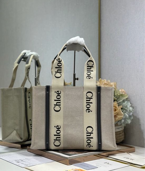 Chloe Woody Canvas Tote Bag Large Capacity 6690