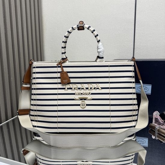 Prada Canvas Tote Bag with Leather Trim 2VG131