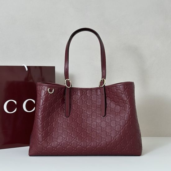 Gucci Handbag Burgundy Embossed 815213