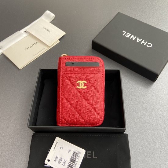 Chanel Zipper Card Holder Caviar Leather 1650