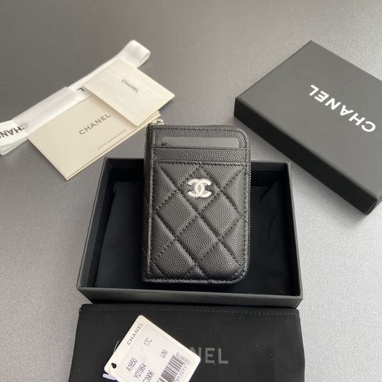Chanel Zipper Card Holder Caviar Leather 1650