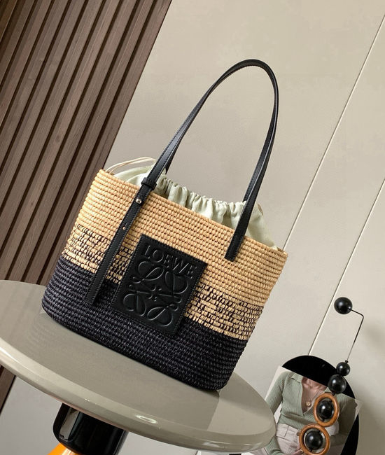 Loewe Basket Small Raffia Leather Handbag 8001