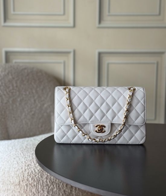 Chanel Classic Flap Litchi Grain Gold Buckle Bag 1112