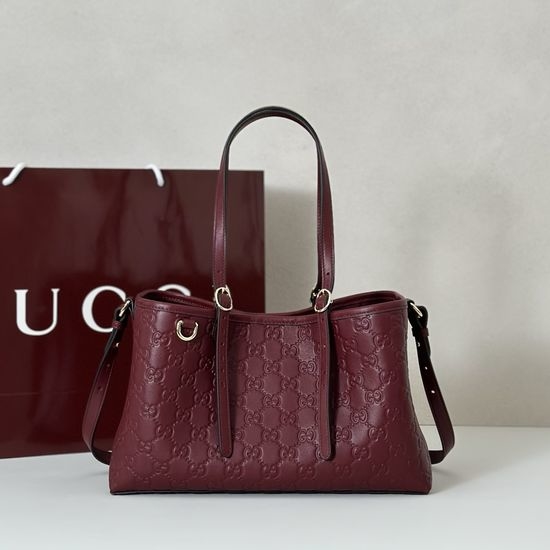 Gucci Embossed Leather Shoulder Bag Burgundy 815214
