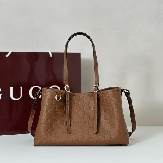 Gucci Embossed Leather Shoulder Bag Brown 815214