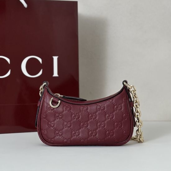 Gucci Handbag Burgundy Embossed Logo 847091